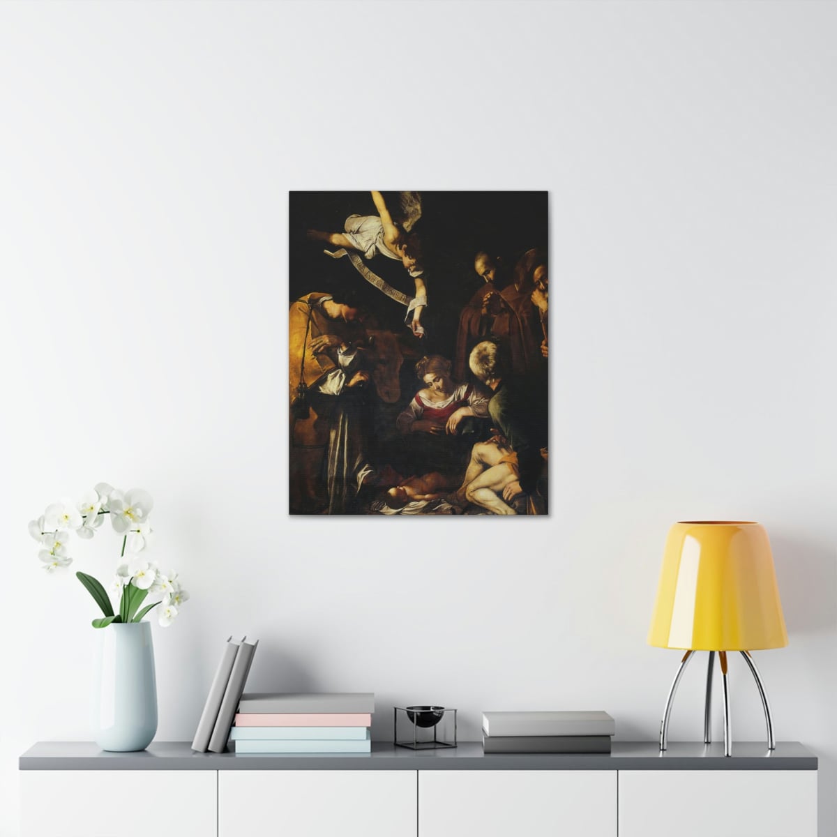 Nativity with St Francis and St Lawrence by Caravaggio Art Canvas Gallery Wraps