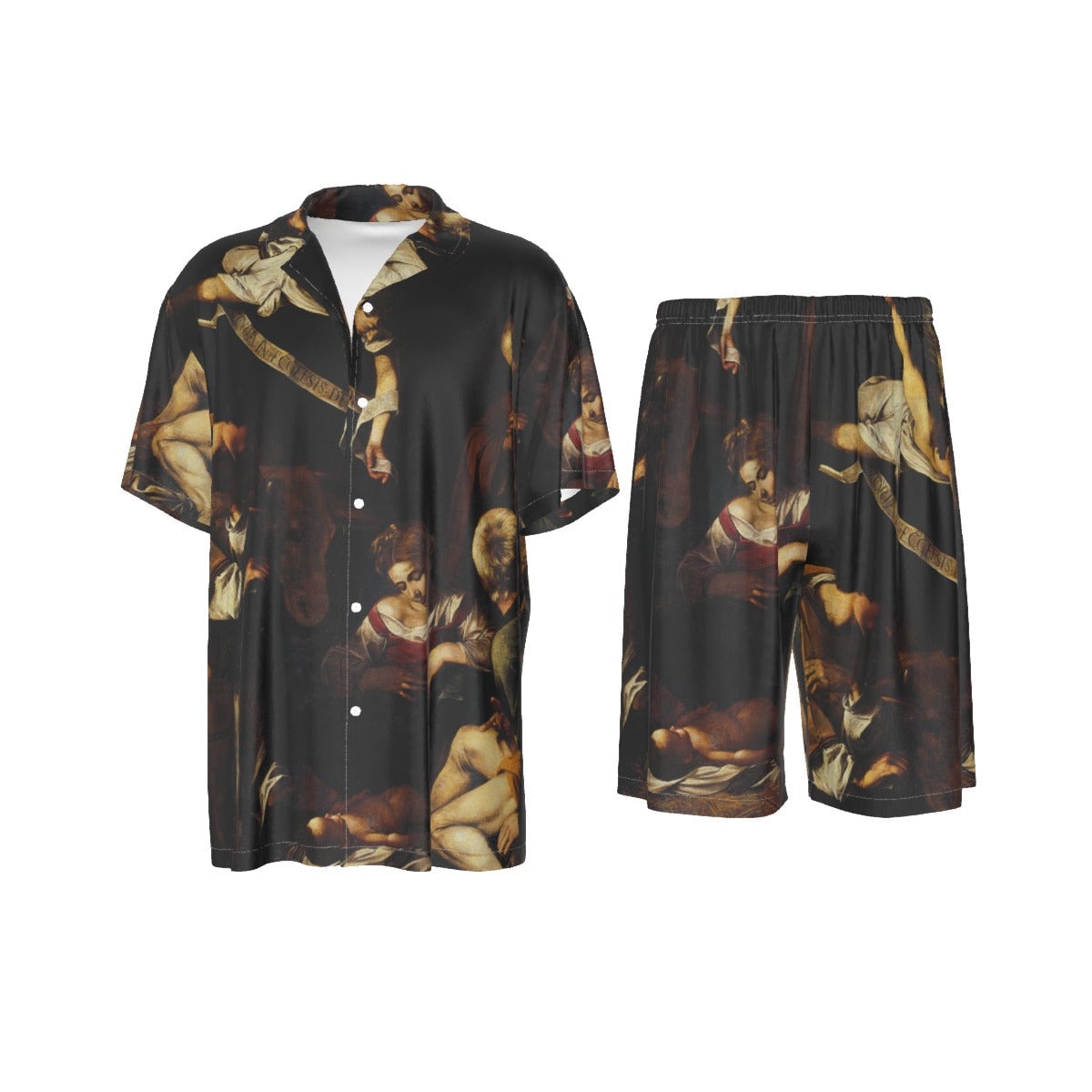 Nativity with St Francis and St Lawrence by Caravaggio Art Silk Shirt Suit Set