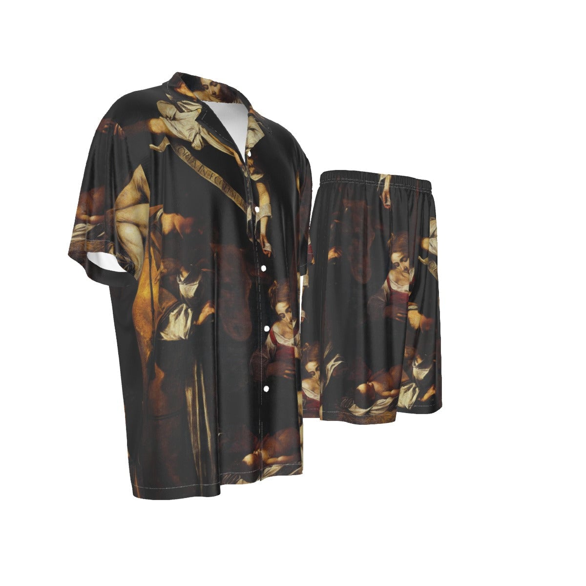 Nativity with St Francis and St Lawrence by Caravaggio Art Silk Shirt Suit Set