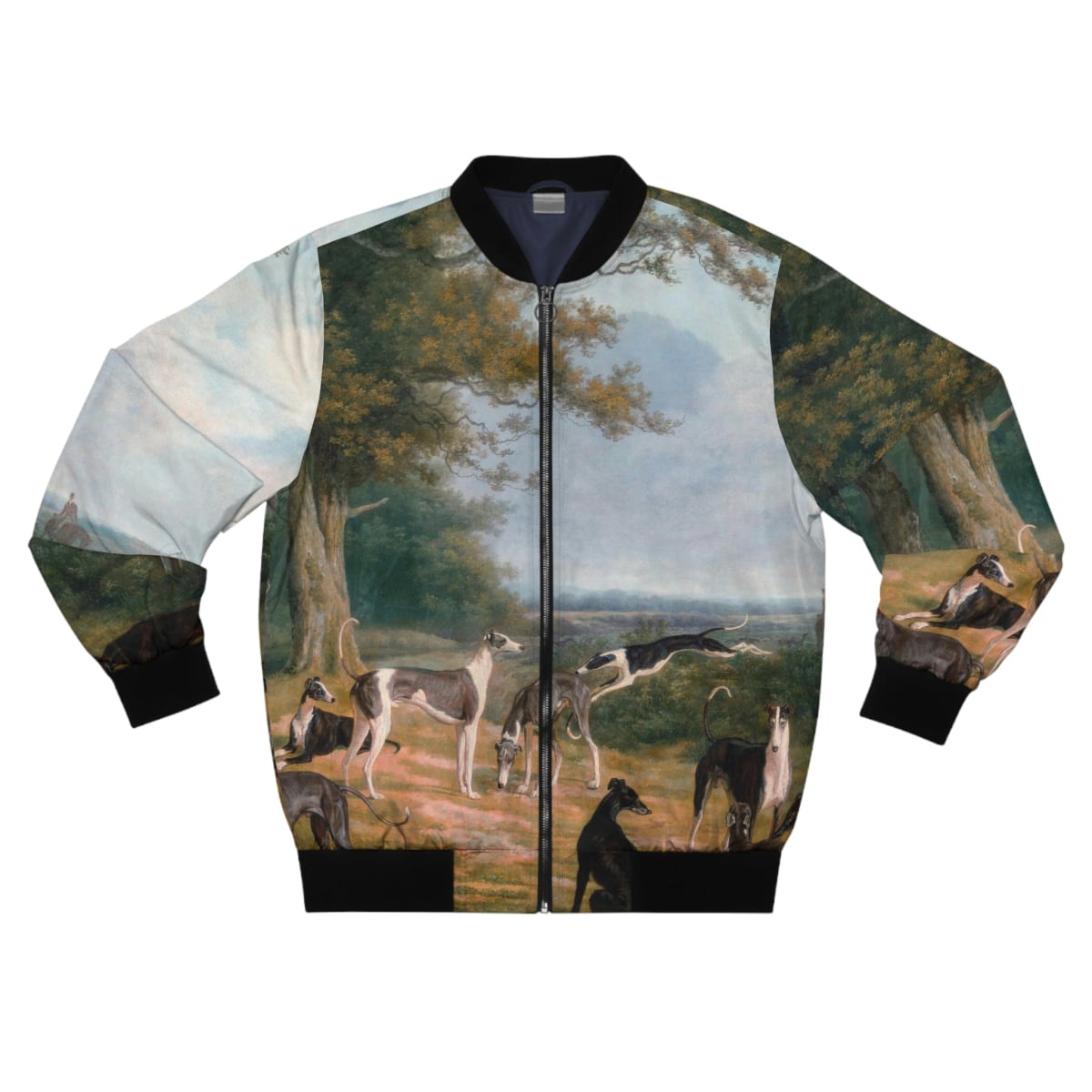 Nine Greyhounds in a Landscape Painting Bomber Jacket