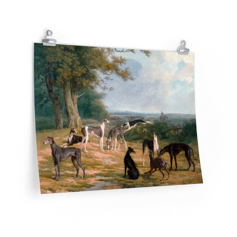 Nine Greyhounds in a Landscape Painting Premium Posters