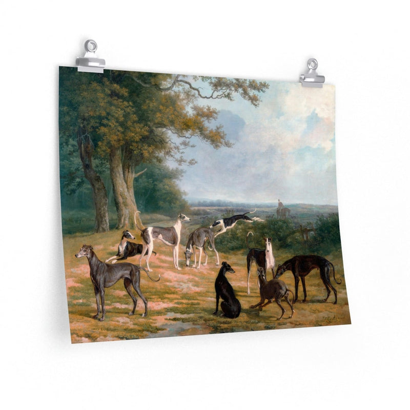 Nine Greyhounds in a Landscape Painting Premium Posters