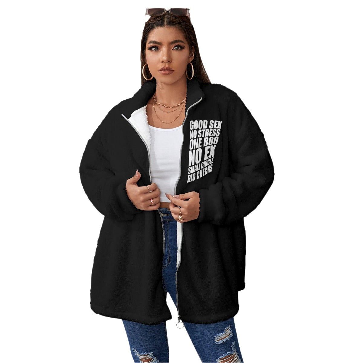 No stress One Boo Small Circle Women’s Borg Fleece Oversize Jacket