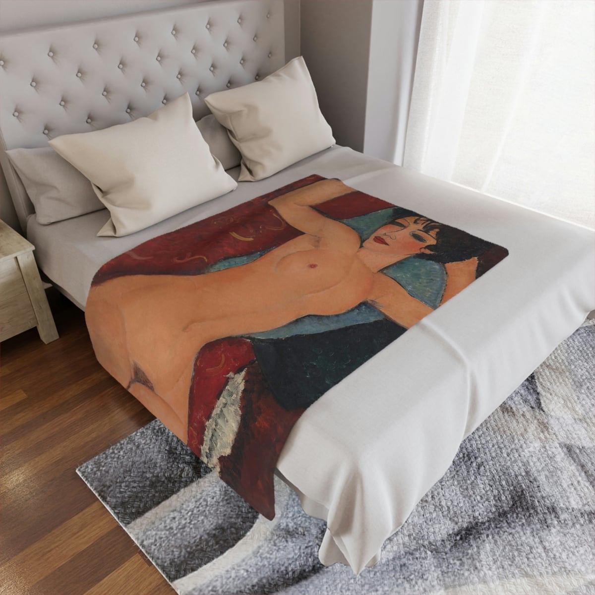 Amedeo Modigliani-inspired blanket adding style to a living space