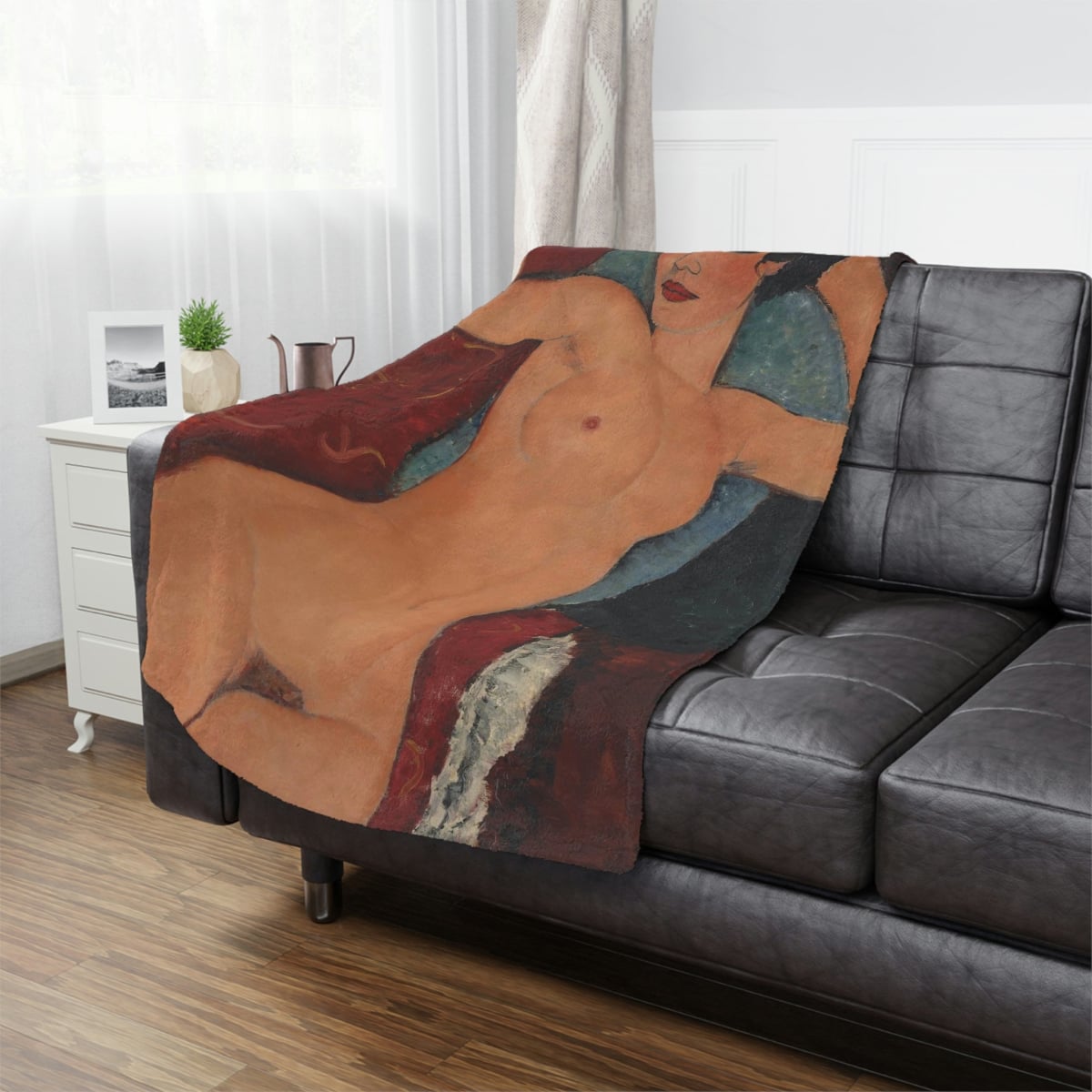 Elegant home decor featuring the 'Nu couché' by Amedeo Modigliani Art Blanket