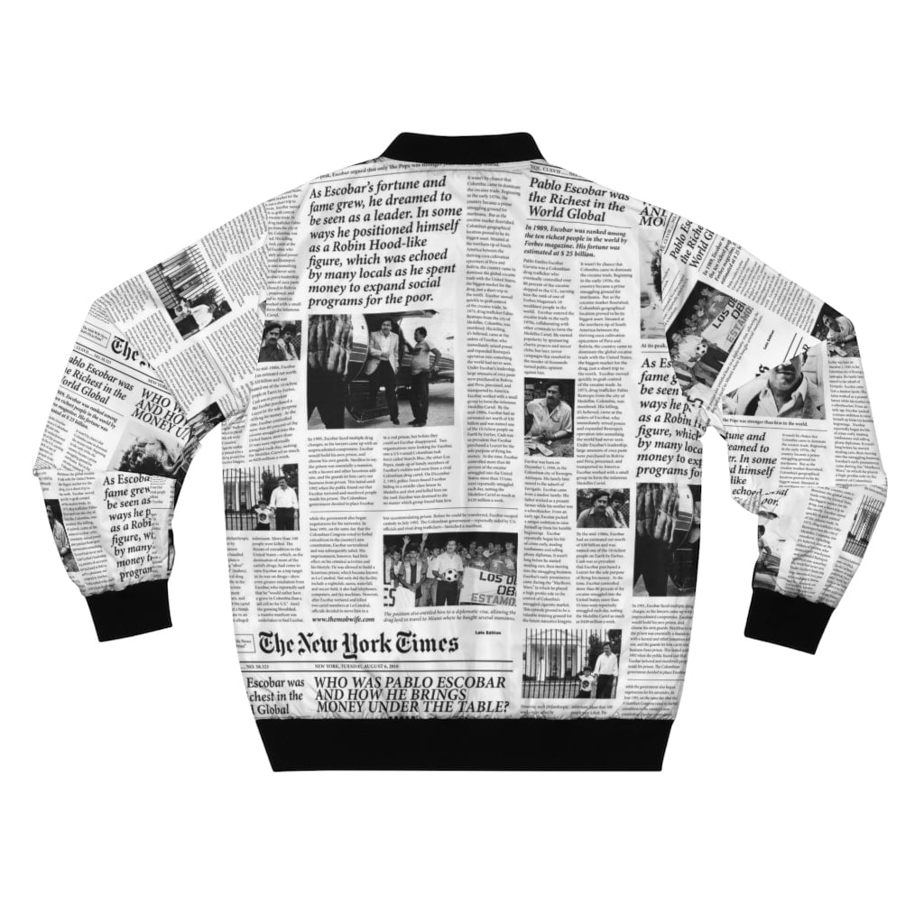 Pablo Escobar Newspaper Colombian Bomber Jacket