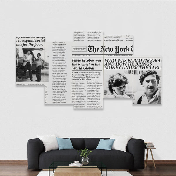 Pablo Escobar Newspaper Colombian Five-piece Framed Murals