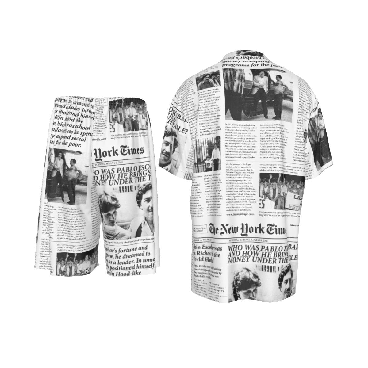 Pablo Escobar Newspaper Colombian Silk Shirt Suit Set