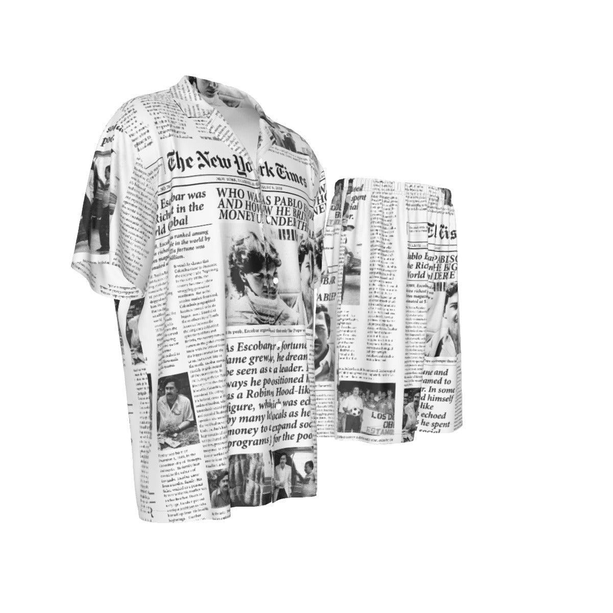 Pablo Escobar Newspaper Colombian Silk Shirt Suit Set