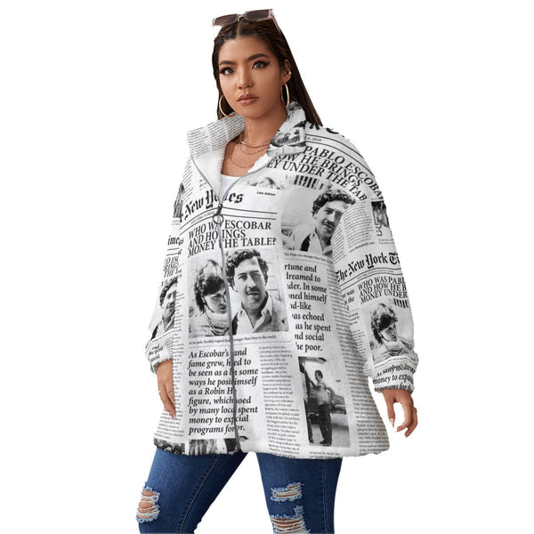 Pablo Escobar Newspaper Women’s Borg Fleece Oversize Jacket