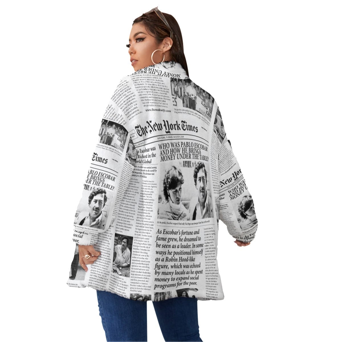 Pablo Escobar Newspaper Women’s Borg Fleece Oversize Jacket