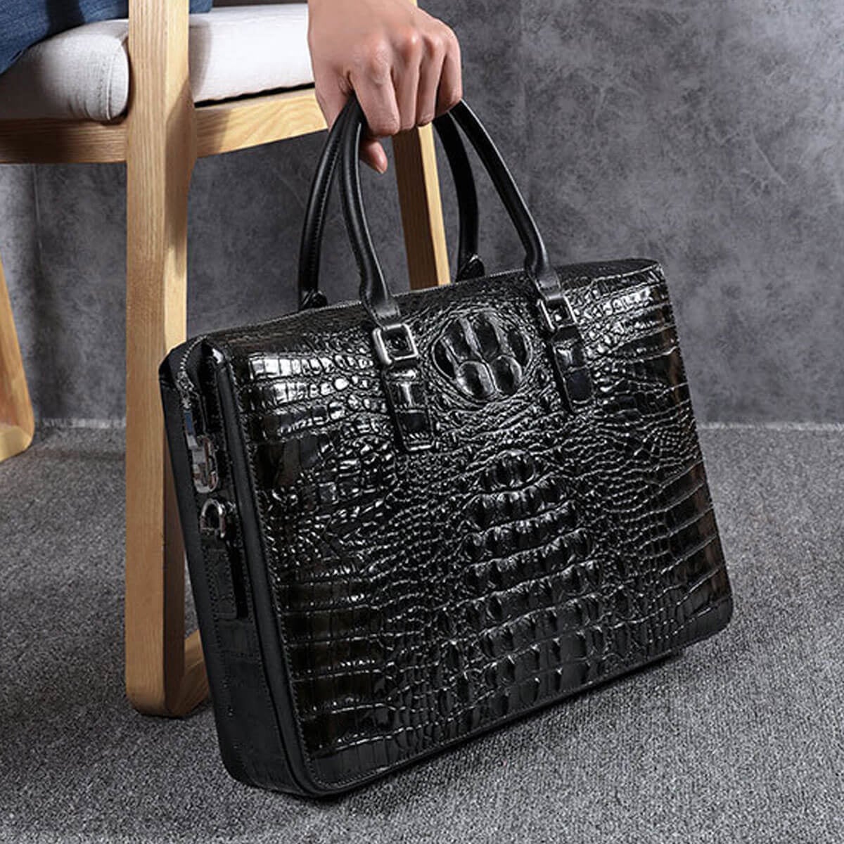 Password Briefcase Business Bag Genuine Leather Crocodile Pattern