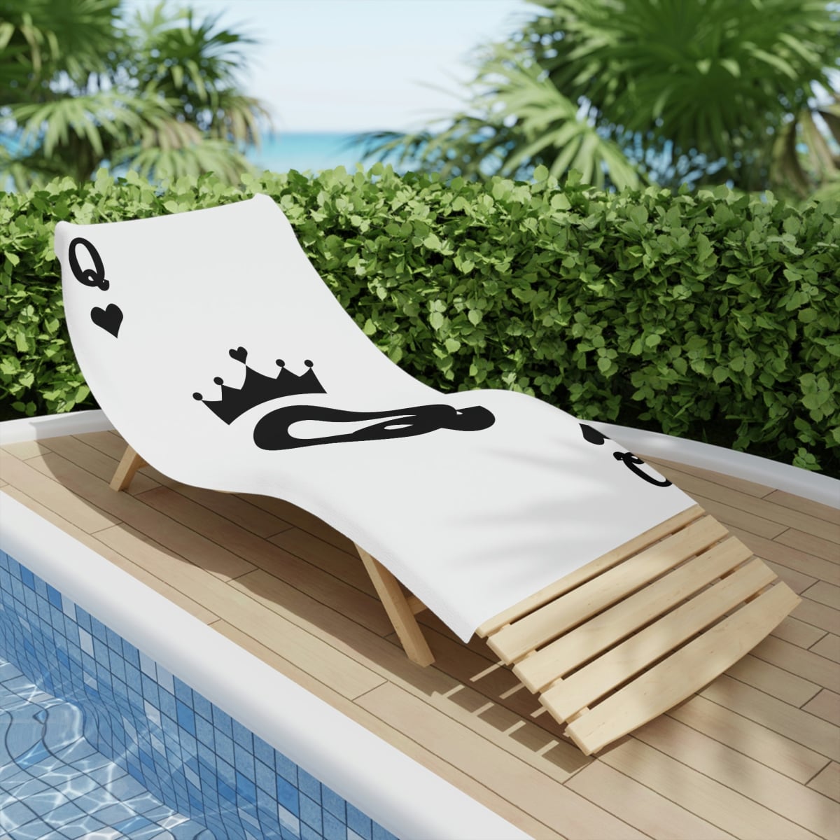 Queen Poker Card Black and White Beach Towels