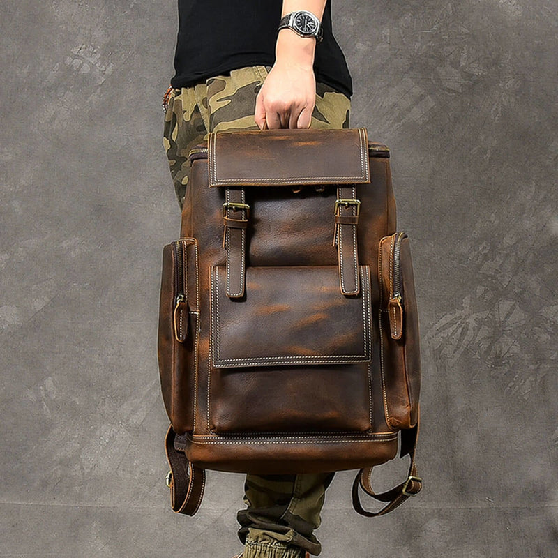 Retro Horse Leather Premium Large Capacity Backpack