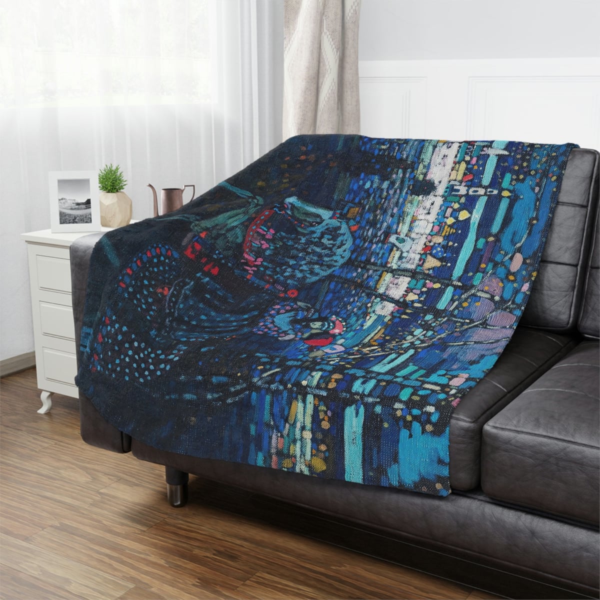 Wassily Kandinsky Riding Couple Art Blanket draped over sofa