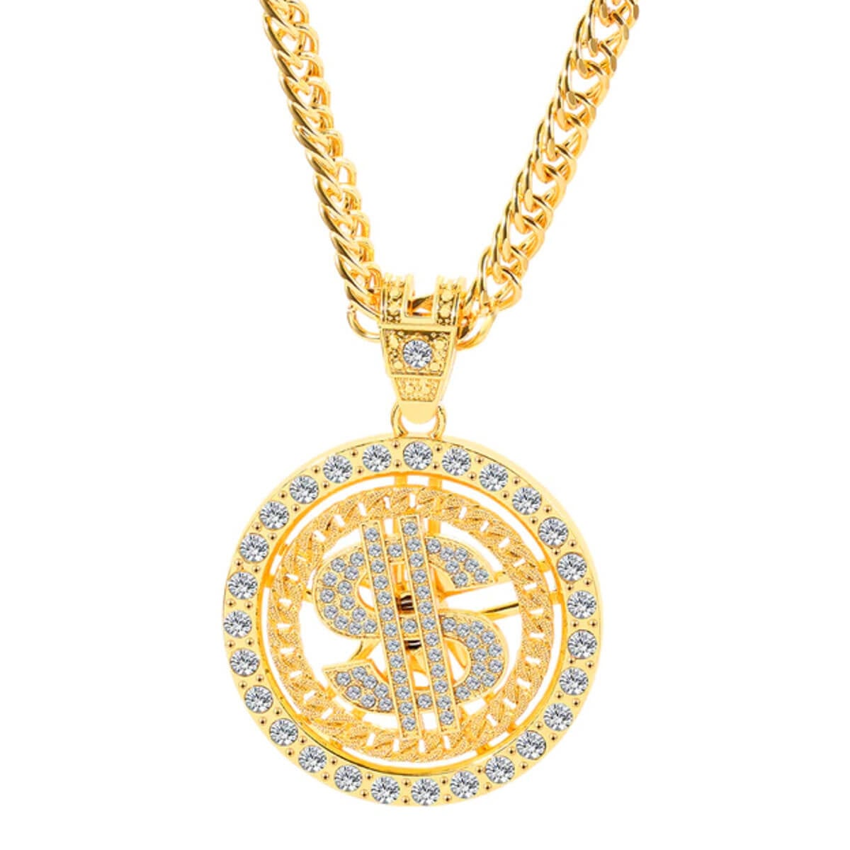 Rotating Dollar Pendant Iced Out Bling Necklace