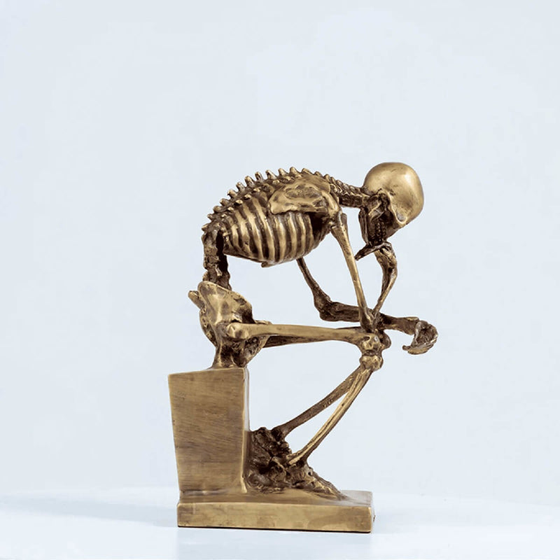 Skeleton Thinker Bronze Statue Thinking Abstract Sculpture