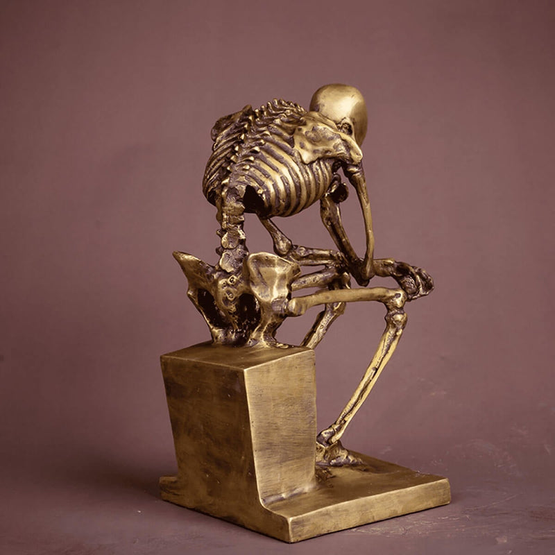 Skeleton Thinker Bronze Statue Thinking Abstract Sculpture