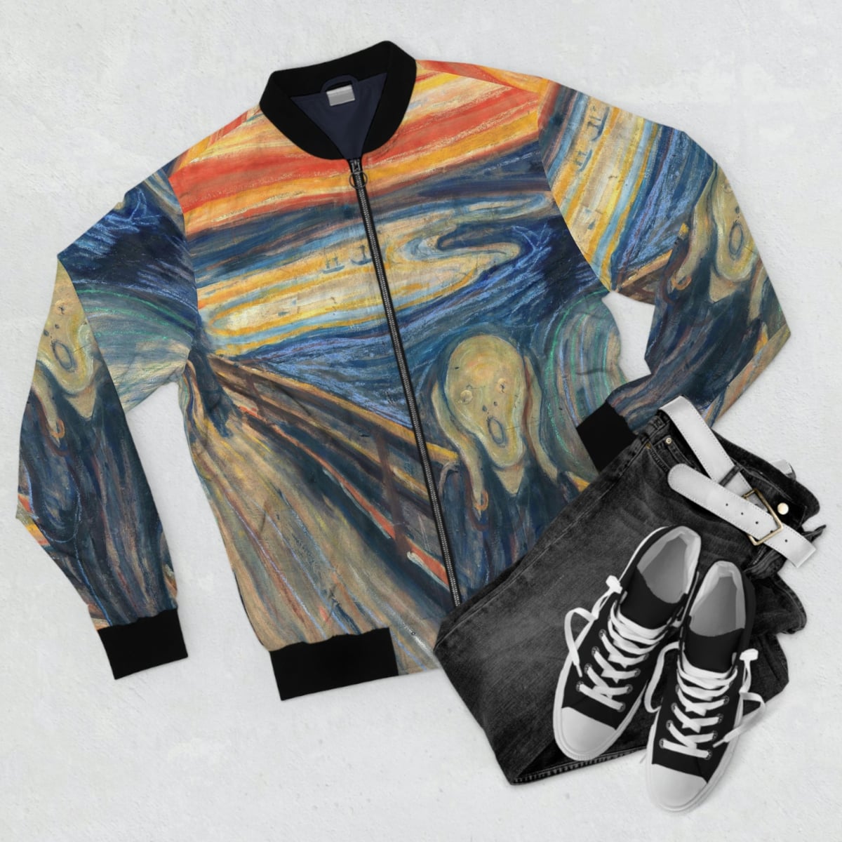 The Scream by Edvard Munch Painting Bomber Jacket