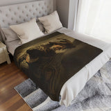Cozy bedroom with 'The Standard Bearer' Rembrandt Art Blanket elegantly spread on the bed