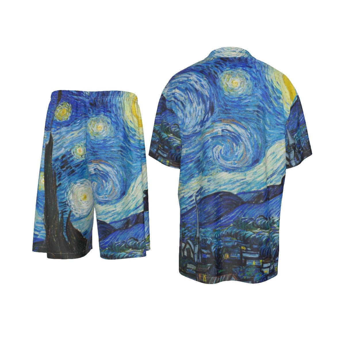 The Starry Night Van Gogh Art Silk Shirt Suit Set