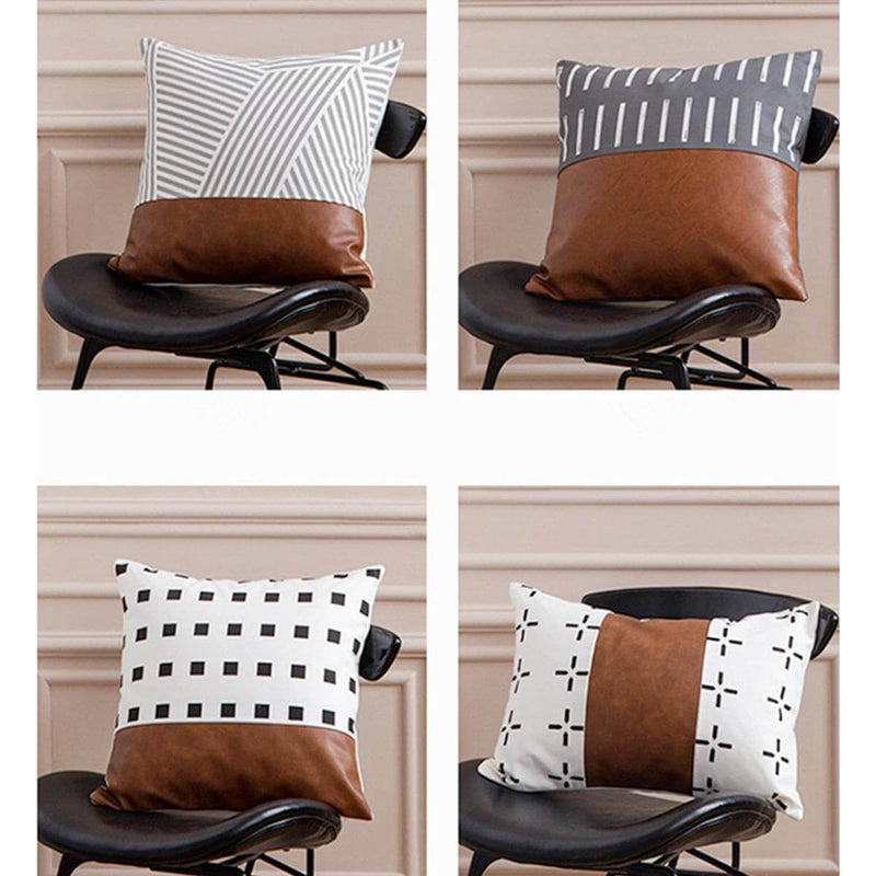 Throw Pillow Case PU Leather Canvas Decorative Cushion Cover Sofa