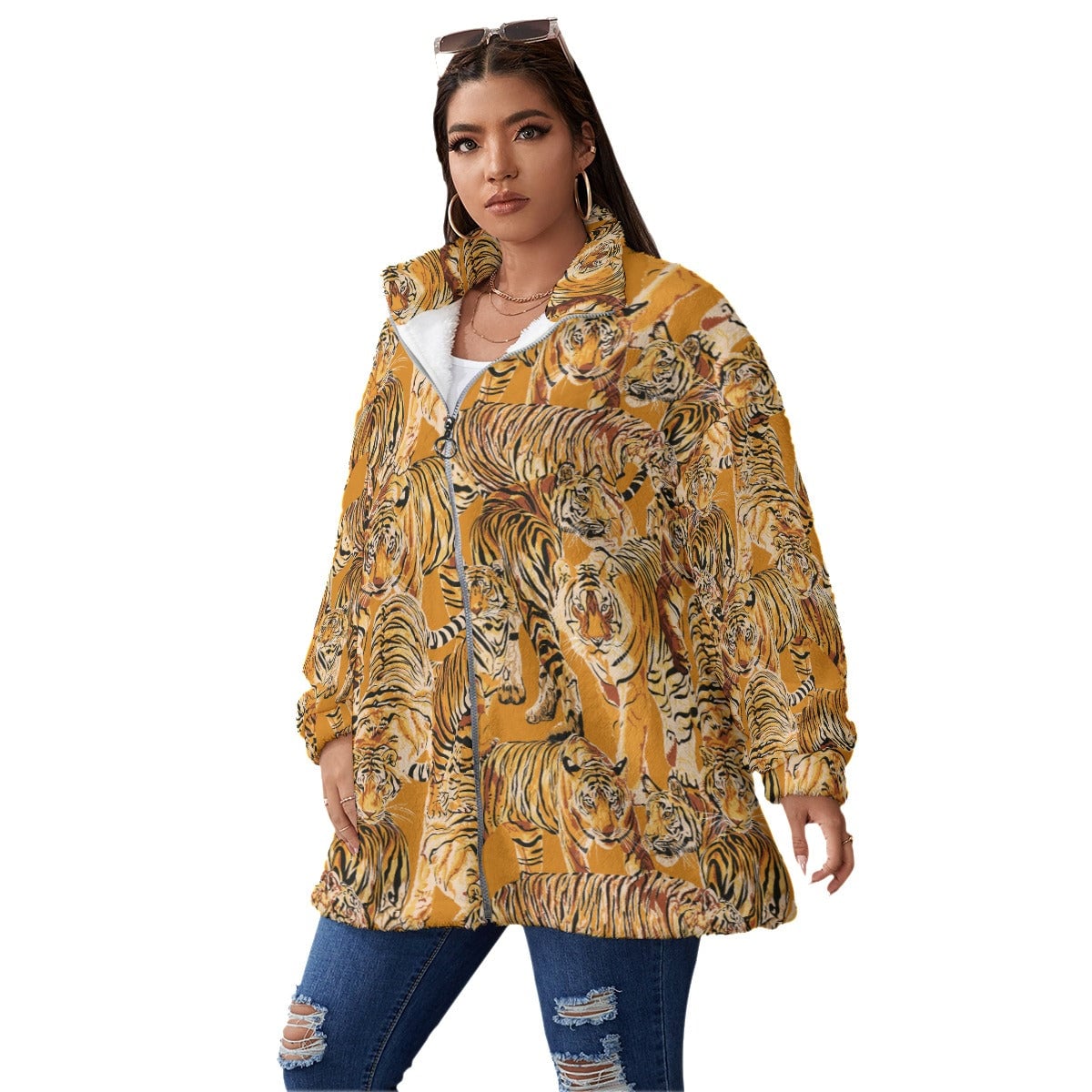 Tigers Family Art Women’s Borg Fleece Oversize Jacket