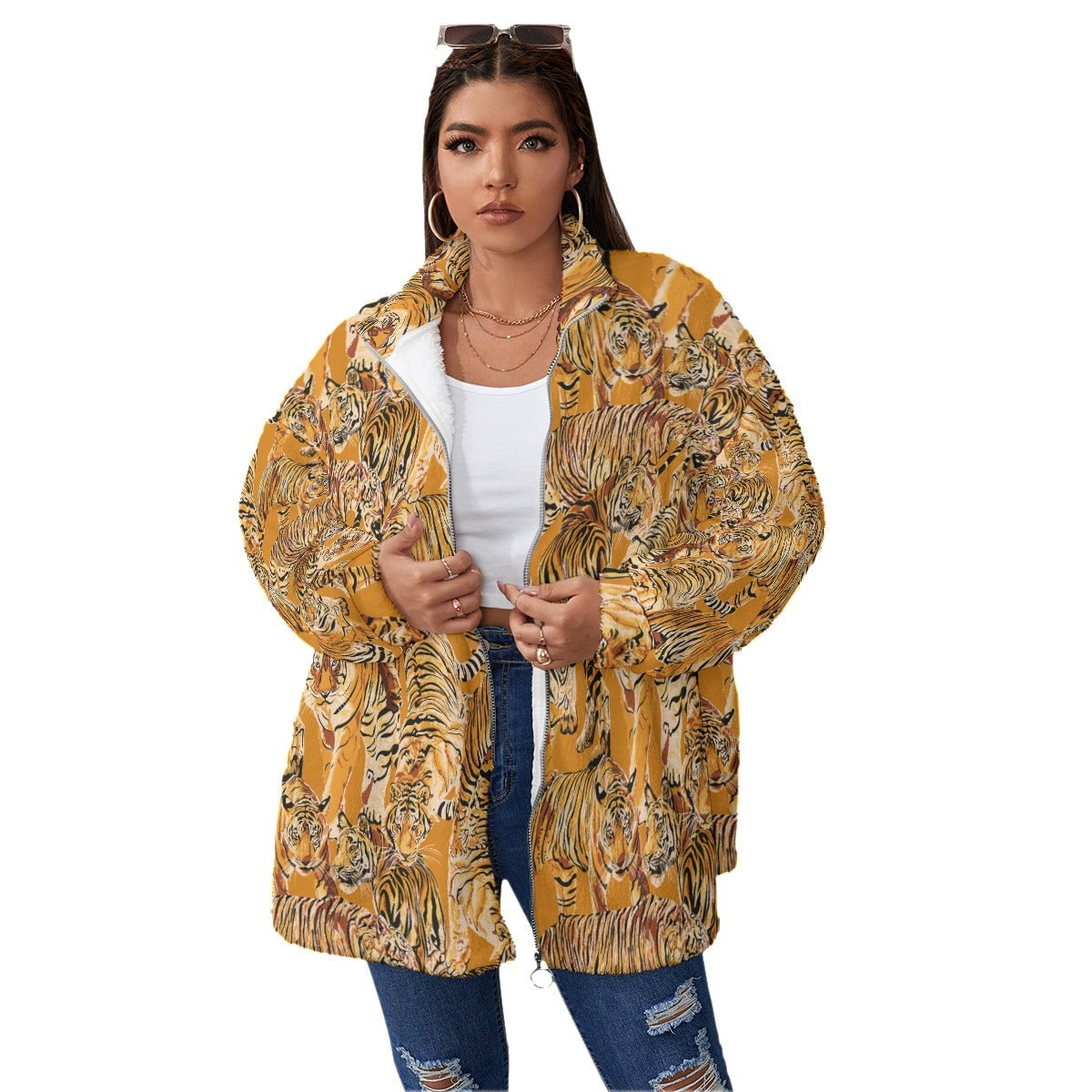 Tigers Family Art Women’s Borg Fleece Oversize Jacket