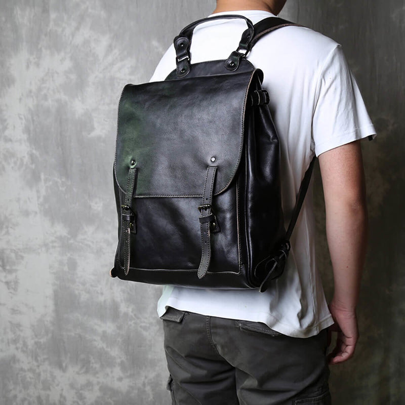 Top Color Wiping Genuine Leather Large Capacity Backpack