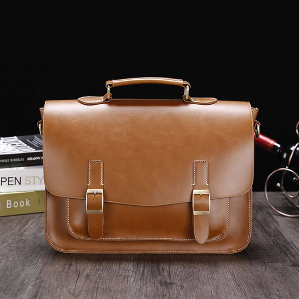 Vintage Business Retro Messenger Handbag Horse Leather Briefcase